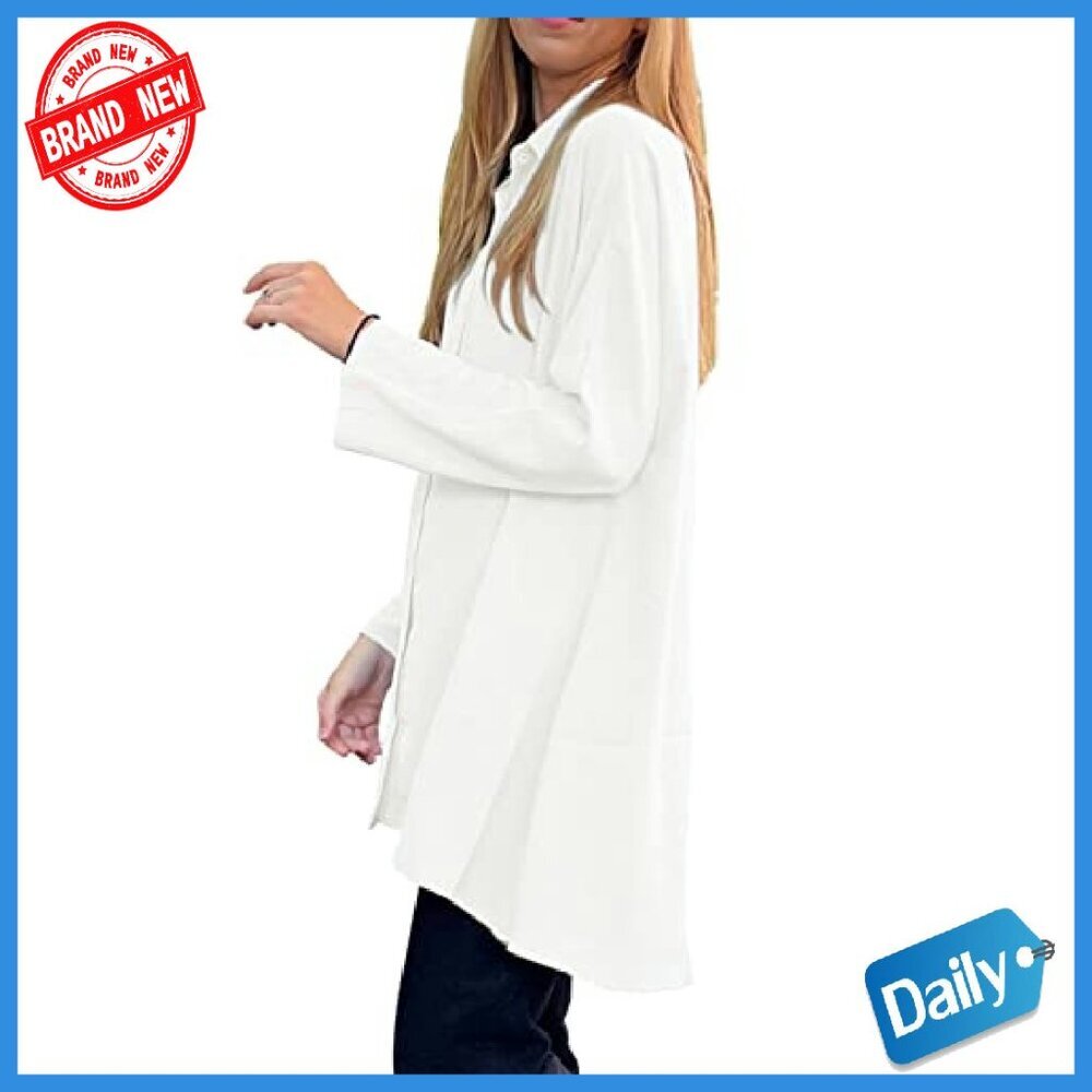 Oversized Long Sleeve Button Down Tunic Blouse Loose Fit Flowy - Picture 3 of 8